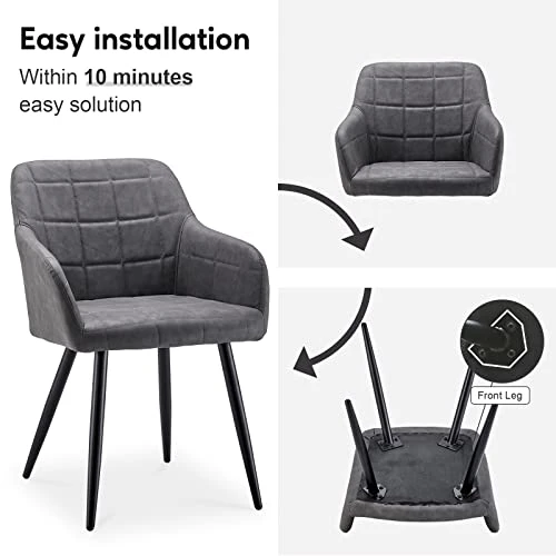 CLIPOP Upholstered Modern Dining Chair Set Of 4, Faux Leather Kitchen Armchair With Padded Seat, Armrest, Heavy Duty Metal Leg, Leisure Side Chair For Living Room Lounge Cafe, Light Grey 6 CLIPOP Upholstered Modern Dining Chair Set Of 4, Faux Leather Kitchen Armchair With Padded Seat, Armrest, Heavy Duty Metal Leg, Leisure Side Chair For Living Room Lounge Cafe, Light Grey - Image 6