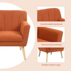 MELLCOM Mid Century Modern Accent Chair, Comfy Linen Fabric Club Chair With Solid Wood Legs Tufted Back, Upholstered Armchair Chairs For Living Room, Reading Room, Bedroom, Orange/Blue -Best Furniture Store 417Ifuy76oL