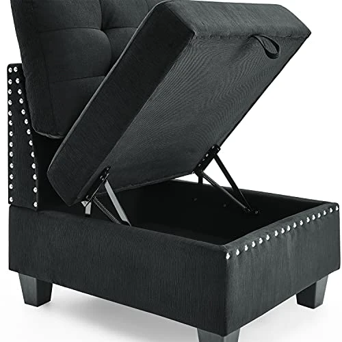 Melpomene Velvet Armless Single Chair For Modular Sectional Accent Armless Chair With Storage Space, Black (26.5“x31.25”x36.5“) (Black, Single Chair) 2 Melpomene Velvet Armless Single Chair For Modular Sectional Accent Armless Chair With Storage Space, Black (26.5“x31.25”x36.5“) (Black, Single Chair) - Image 2
