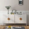 63 Inch Wide Buffet Kitchen Sideboard Storage Cabinet, Floor Cupboard With 4 Doors, Free Standing Accent Cabinet For Living Room, Solid Wood Square Handle Double Storage Sideboard, White