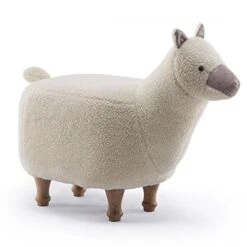 Ottomans Children's Stool Cute Animal Stool Alpaca Stool Creative Designer Furniture Cartoon Lamb Footstool Creative Children's Stool DELICATEWNN (Color : White)