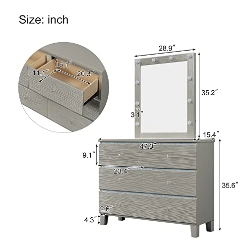 5 Piece Bedroom Set,Bedroom Furniture Set With King Size Wood Platform Bed,Dresser With Mirror And Nightstand*2 for Kids/Teens/Adults Bedroom(Champagne Silver) 7 5 Piece Bedroom Set,Bedroom Furniture Set With King Size Wood Platform Bed,Dresser With Mirror And Nightstand*2 for Kids/Teens/Adults Bedroom(Champagne Silver) - Image 7