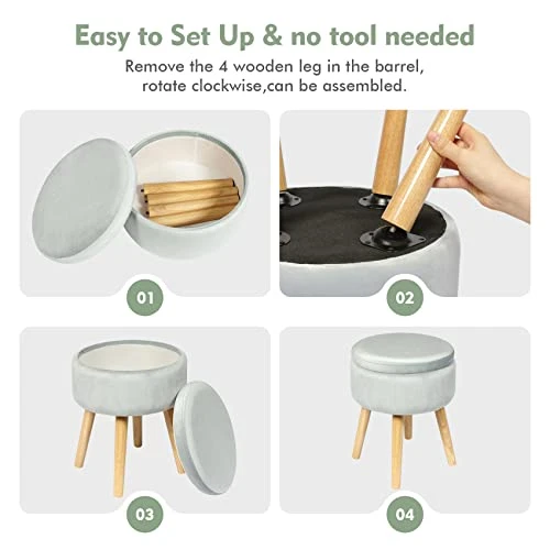 B FSOBEIIALEO Round Storage Ottoman, Soft Padded Velvet Footstool Vanity Makeup Chair, With Wooden Legs & Tray Top 14.17" (Blue) 5 B FSOBEIIALEO Round Storage Ottoman, Soft Padded Velvet Footstool Vanity Makeup Chair, With Wooden Legs & Tray Top 14.17" (Blue) - Image 5