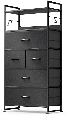 Dresser For Bedroom With 5 Drawers, Dressers & Chests Of Drawers For Entryway, Storage Organizer Unit With Cationic Fabric, Sturdy Metal Frame, Wood Tabletop, Easy Pull Handle (Rustic Brown) 4 Dresser For Bedroom With 5 Drawers, Dressers & Chests Of Drawers For Entryway, Storage Organizer Unit With Cationic Fabric, Sturdy Metal Frame, Wood Tabletop, Easy Pull Handle (Rustic Brown) - Image 4