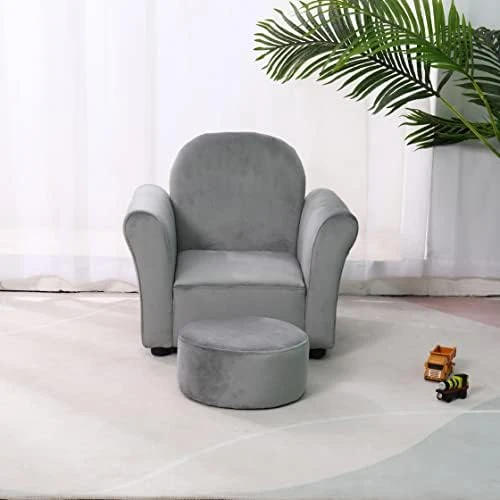 Bonrcea Kids Armchair,Sofa Chair,Toddler Couch Chair, Upholstered Chair With Ottoman (Grey) 6 Bonrcea Kids Armchair,Sofa Chair,Toddler Couch Chair, Upholstered Chair With Ottoman (Grey) - Image 6