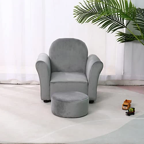 Bonrcea Kids Armchair,Sofa Chair,Toddler Couch Chair, Upholstered Chair With Ottoman (Grey) 1 Bonrcea Kids Armchair,Sofa Chair,Toddler Couch Chair, Upholstered Chair With Ottoman (Grey)