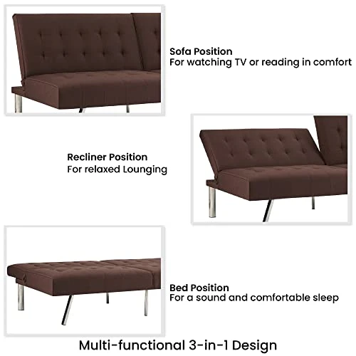 Naomi Home Tufted Split Back Futon Sofa Bed, Linen Couch Bed, Futon Convertible Sofa Bed With Chrome Legs, Folding, Reclining Small Convertible Couch, Futon Couches For Living Room Espresso 4 Naomi Home Tufted Split Back Futon Sofa Bed, Linen Couch Bed, Futon Convertible Sofa Bed With Chrome Legs, Folding, Reclining Small Convertible Couch, Futon Couches For Living Room Espresso - Image 4