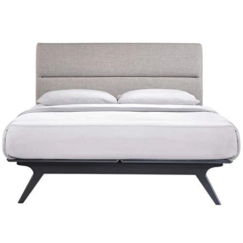 Addison Mid-Century Modern Platform Queen Size Bed And Two Nightstands In Black Gray 6 Addison Mid-Century Modern Platform Queen Size Bed And Two Nightstands In Black Gray - Image 6