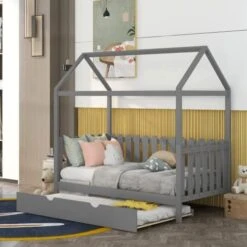 Harper & Bright Designs Twin House Bed With Trundle Bed, Wood Twin Size Daybed For Girls Boys,Kids Platform Bed Frame With Roof Twin Cabin Bed For Bedroom,Pink+White 29 Harper & Bright Designs Twin House Bed With Trundle Bed, Wood Twin Size Daybed For Girls Boys,Kids Platform Bed Frame With Roof Twin Cabin Bed For Bedroom,Pink+White -Best Furniture Store 417jfIovtL. AC