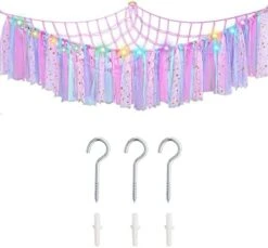 Stuffed Animal Storage With Colorful Tassels, Toy Hammock Stuffed Animal Storage Soft Cuddly Plush Corner Hanging Net With LED Light For Nursery Play Room Kids Bedroom(Purple) -Best Furniture Store 417l68TNZeL. AC