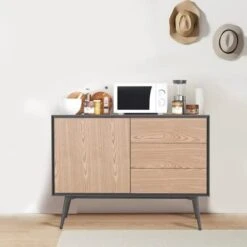 WILLIAMSPACE 46.8" Modern Sideboard Buffet Cabinet With 4 Doors & Adjustable Shelf & Gold Metal Frame, Floor Storage Cabinet, Standing Side Cabinet For Living Room, Hallway, Kitchen - Black&White&Gold -Best Furniture Store 417lgN6C73L. AC