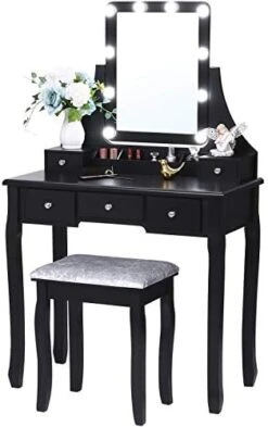 Anity Set With Lighted Mirror, 10 LED Dimmable Bulbs, Cushioned Stool, Makeup Vanity Makeup Table Dressing Table 5 Drawers 2 Dividers Removable Organizers White FST08W 14 Anity Set With Lighted Mirror, 10 LED Dimmable Bulbs, Cushioned Stool, Makeup Vanity Makeup Table Dressing Table 5 Drawers 2 Dividers Removable Organizers White FST08W -Best Furniture Store 417mHpszPuL. AC