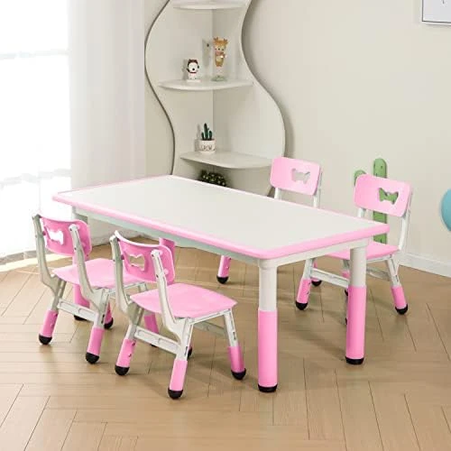 Easy To Assemble Wooden Kids Table And Chair Set, Toddler Table And Chair Set With 7-Speed Height Adjustable For Ages 2-12, Easy To Wipe Graffiti Desktop 9 Easy To Assemble Wooden Kids Table And Chair Set, Toddler Table And Chair Set With 7-Speed Height Adjustable For Ages 2-12, Easy To Wipe Graffiti Desktop - Image 9