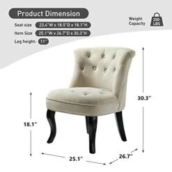 TINA'S HOME Tan Upholstered Velvet Small Chair Tufted Armless Accent Chair With Black Birch Wood Legs -Best Furniture Store 417qyNn5fQL