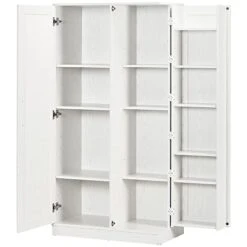 HOMCOM Kitchen Pantry Storage Cabinet, 14-Tier Freestanding Kitchen Cupboard With 2 Doors, Adjustable Shelves For Living Room, Dining Room Storage, And Bedroom, White