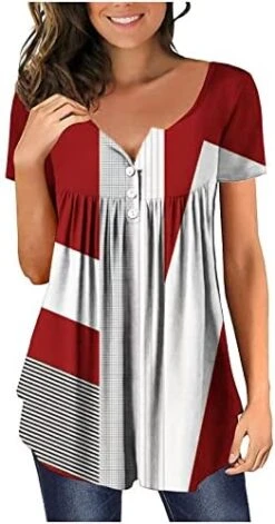 Going Out Tops For Women Floral Printed Hide Belly Tunic Blouses Casual V Neck Buttons Pullover Short Sleeve T-Shirts -Best Furniture Store 417trhE7hBL. AC