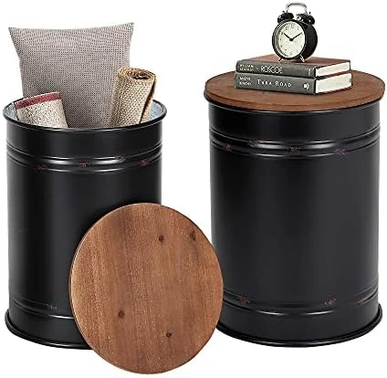 RUSTOWN Farmhouse Accent Side Table, Rustic Storage Ottoman Seat Stool, Galvanized Antique Metal End Table Box Bin With Round Wood Lid, Coffee Or Cocktail Table, Nesting Pieces Two (Pure Galvanized) 6 RUSTOWN Farmhouse Accent Side Table, Rustic Storage Ottoman Seat Stool, Galvanized Antique Metal End Table Box Bin With Round Wood Lid, Coffee Or Cocktail Table, Nesting Pieces Two (Pure Galvanized) - Image 6