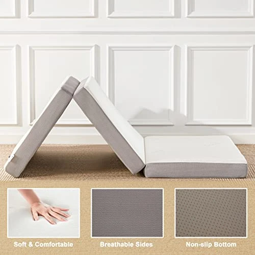Folding Mattress, 4 Inch Memory Foam Tri-fold Mattress With Breathable & Washable Bamboo Fiber Fabric Cover, Foldable Floor Mattress Guest Bed For Camping, Road Trip, Single 3 Folding Mattress, 4 Inch Memory Foam Tri-fold Mattress With Breathable & Washable Bamboo Fiber Fabric Cover, Foldable Floor Mattress Guest Bed For Camping, Road Trip, Single - Image 3
