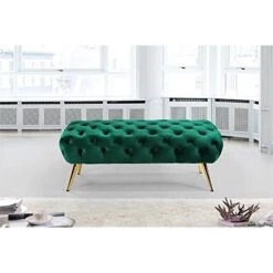 Meridian Furniture Amara Collection Modern | Contemporary Velvet Upholstered Bench With Deep Button Tufting, And Sturdy Stainless Legs In Gold Finish, 48" W X 20.5" D X 19" H, Green -Best Furniture Store 4182WqyoVxL