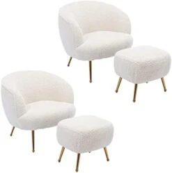 DUOMAY Modern Accent Chair With Ottoman, Sherpa Upholstered Barrel Chair With Footrest, Comfy Lounge Chair Single Sofa Armchair Club Chair For Living Room Bedroom Office, White -Best Furniture Store 4184ceGcG5L. AC