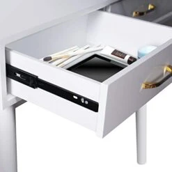 Anity Table Set With Lighted LED Touch Screen Dimming Mirror,Makeup Dressing Table With 2 Sliding Drawers, 1 Cushioned Stool For Bedroom, Bathroom (White) 7 Anity Table Set With Lighted LED Touch Screen Dimming Mirror,Makeup Dressing Table With 2 Sliding Drawers, 1 Cushioned Stool For Bedroom, Bathroom (White) -Best Furniture Store 418AGZmXHnL