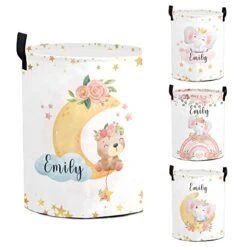 Seamaid Personalized Laundry Basket With Handle Custom Baby Laundry Hamper With Name For Kids Collapsible Toys Organizer Clothes Storage For Bedroom Living Room Bathroom Home Decor
