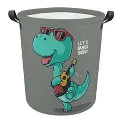 HoaMoya Collapsible Cool Dinosaur Playing Guitar Laundry Hamper Cartoon Dino Nursery Hamper Large Waterproof Clothes Toy Storage Basket Bin For Kids Boys Girls Bedroom Bathroom