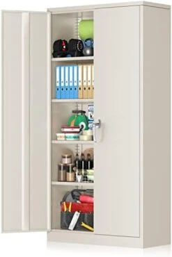 Greenvelly Locking Metal Cabinet With 2 Doors, Tall Steel Storage Cabinet With 4 Adjustable Shelves,72” Lockable Metal Welded Storage Cabinet Lock For Office, Garage, Kitchen,Laundry Room (Black) -Best Furniture Store 418TFquf57L. AC