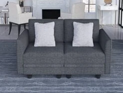 LLappuil Modular Sofa Faux Leather Fabric 112" Sectional Couch 4 Seater With Storage Seats Modern Sectional Sofa For Living Room, Office, Aqua Blue -Best Furniture Store 418Tg0LSzrL. AC