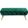 Meridian Furniture Amara Collection Modern | Contemporary Velvet Upholstered Bench With Deep Button Tufting, And Sturdy Stainless Legs In Gold Finish, 48" W X 20.5" D X 19" H, Green
