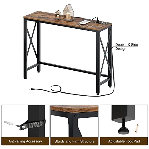 Rolanstar Console Table With 2 Outlets And 2 USB Ports, 39.4” Entryway Table With Metal Frame & X-Shaped Design, Narrow Sofa Table For Living Room And Hallway, Behind Couch Table, For Entryway, Foyer 4 Rolanstar Console Table With 2 Outlets And 2 USB Ports, 39.4” Entryway Table With Metal Frame & X-Shaped Design, Narrow Sofa Table For Living Room And Hallway, Behind Couch Table, For Entryway, Foyer - Image 4