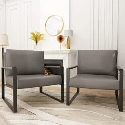 Recaceik Mid-Century Modern Leather Accent Chair, Upholstered PU Leather Chair, Lounge Living Room Chair With Metal Frame, Comfy Reading Armless Chair Home Furniture, Coffee -Best Furniture Store 418dnBfK5DL. AC