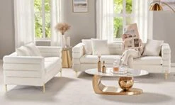 AMERLIFE Sofa, 2 Piece Sofa Set, Loveseat Set- Oversize Sofa Couch, Comfy Sofa For Living Room- Bouclé Deep Seat Sofa, White Sofa