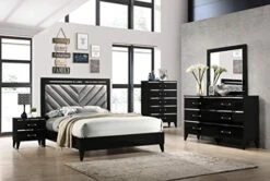 – Madison 6-Piece Queen Size Black Bedroom Set. Bed, Dresser, Mirror, Chest & 2 Nightstands