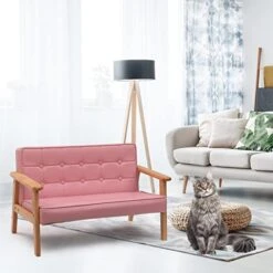 DOEWORKS Armrest Double Seat Toddler Couch, Upholstered Kids Sofa Chair With Solid Wooden Frame, Bedroom, Preschool, Living Room, Pink -Best Furniture Store 418ttMEEMUL