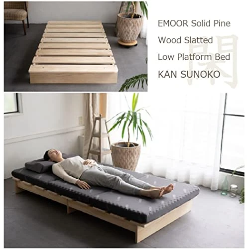 EMOOR Wood Slatted Low Platform Bed Frame KAN SUNOKO Twin For Japanese Futon Mattress Solid Pine (Unpainted), Floor Sleep Tatami Mat 5 EMOOR Wood Slatted Low Platform Bed Frame KAN SUNOKO Twin For Japanese Futon Mattress Solid Pine (Unpainted), Floor Sleep Tatami Mat - Image 5