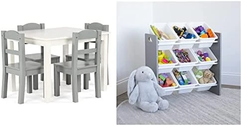 Humble Crew Kids Wood Table And 4 Chair Set, Grey & Supersized Wood Toy Storage Organizer, Extra Large, Grey/White 9 Humble Crew Kids Wood Table And 4 Chair Set, Grey & Supersized Wood Toy Storage Organizer, Extra Large, Grey/White - Image 9