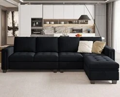 Belffin Velvet Reversible Sectional Sofa With Chasie Convertible Sectional Couch With Storage Ottoman L Shaped 4-seat Sectional Sofa Black -Best Furniture Store 419FJODsskL. AC