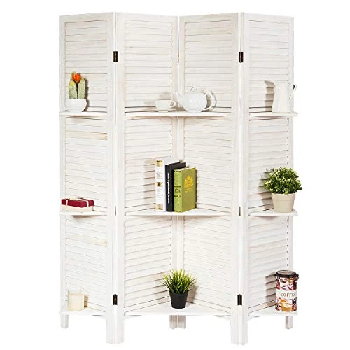 5.6Ft 4 Panel Room Divider With Shelves White, Freestanding Wood Folding Privacy Screens For Room Separation, Partition Room Divider Wall For Home Office Studio Bedroom Separator 1 5.6Ft 4 Panel Room Divider With Shelves White, Freestanding Wood Folding Privacy Screens For Room Separation, Partition Room Divider Wall For Home Office Studio Bedroom Separator