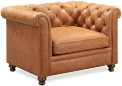 POLY & BARK Lyon Lounge Chair In Full-Grain Pure-Aniline Italian Leather, Cognac Tan -Best Furniture Store 419M1XvSNVL. AC