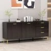 DiDuGo Kitchen Sideboard Cabinet With 3 Drawers & 2 Doors, Credenza Sideboard Buffet With Shelves, 69 Inch Tabletop, Gold Metal Legs & Handles, Espresso (69”W X 15.6”D X 30”H)