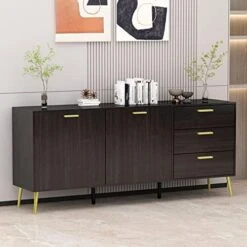 DiDuGo Kitchen Sideboard Cabinet With 3 Drawers & 2 Doors, Credenza Sideboard Buffet With Shelves, 69 Inch Tabletop, Gold Metal Legs & Handles, Espresso (69”W X 15.6”D X 30”H) -Best Furniture Store 419a2lAFIeL. AC
