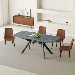 Jiexi Extendable Dining Table Set For 6-8, Rectangular MDF Slate Stone Color Top With 6 Faux Leather Dining, Modern Kitchen Table With Extension Leaf, Extendable 55'' To 71'' For Kitchen Restaurant 21 Jiexi Extendable Dining Table Set For 6-8, Rectangular MDF Slate Stone Color Top With 6 Faux Leather Dining, Modern Kitchen Table With Extension Leaf, Extendable 55'' To 71'' For Kitchen Restaurant -Best Furniture Store 419iVvQzTdL. AC