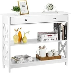 ZENODDLY Narrow Console Table With Drawers, Entryway Table With Storage, Entry Table Console Tables For Entryway Hallway Hall Living Room, 3 Tiers Classic X Design White Accent Table Sofa Tables -Best Furniture Store 419mx30yb8L. AC