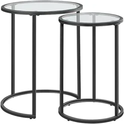 Yaheetech Round Nesting End Table Set Of 2,Stacking Side Tables,Coffee Tables Set W/Metal Frame & Glass Top & Protective Foot Pads For Small Space, Living Room, Office- Black -Best Furniture Store 419r1av2eS. AC