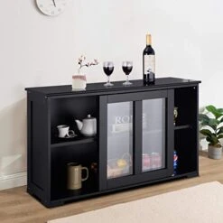 Giantex Buffet Sideboard, Wood Credenza With Sliding Doors, Storage Cabinet With Adjustable Shelf, Modern Console Table, Kitchen Cupboard, Buffet Pantry, Living Room Dining Room Furniture (Black) -Best Furniture Store 419x2ItvfLL