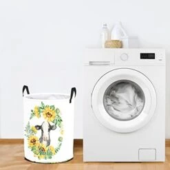 Personalized Laundry Basket Hamper,Cow Sunflower Wreath,Collapsible Storage Baskets With Handles For Kids Room,Clothes, Nursery Decor -Best Furniture Store 41A0vhIhzeL