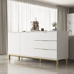 DiDuGo Kitchen Sideboard Cabinet With 3 Drawers & 2 Doors, Credenza Sideboard Buffet With Shelves, 69 Inch Tabletop, Gold Metal Legs & Handles, Espresso (69”W X 15.6”D X 30”H) -Best Furniture Store 41A2EBe13NL. AC