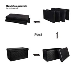 B FSOBEIIALEO Folding Storage Ottoman, Faux Leather Footrest Seat Long Ottomans Bench Storage Box Chest, Black 30"x15"x15" -Best Furniture Store 41AHB8a0KKL