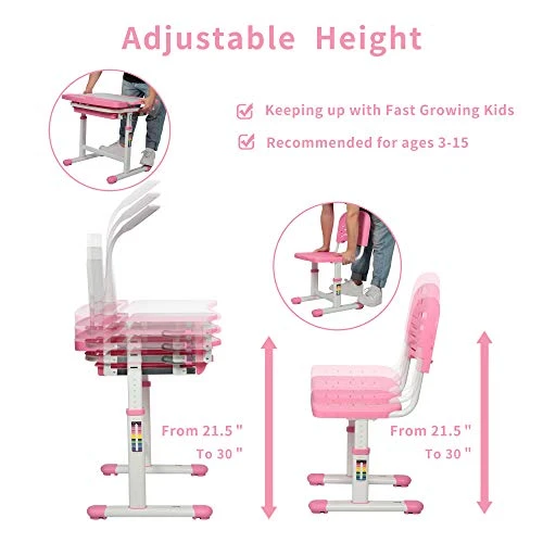 Gowxil Kids Functional Desk And Chair Set, Height Adjustable Children School Study Desk With Tilt Desktop, Bookstand, LED Light, Metal Hook And Storage Drawer For Boys Girls 2 Gowxil Kids Functional Desk And Chair Set, Height Adjustable Children School Study Desk With Tilt Desktop, Bookstand, LED Light, Metal Hook And Storage Drawer For Boys Girls - Image 2